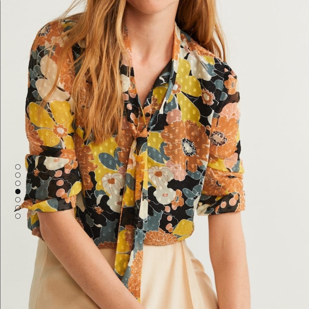 MANGO Print Jacquard Blouse US4
